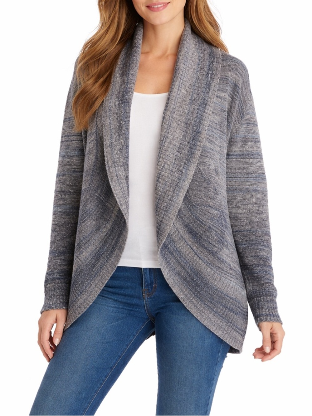 Leo & Nicole Women’s Cardigan Sweater Size S Slate Blue Open Front Knit